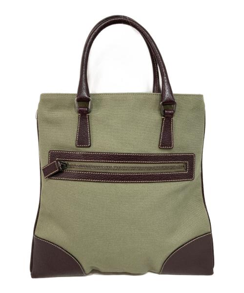 PRADA（プラダ）PRADA (プラダ) 三角ロゴキャンバストートミニ ブラウン×オリーブの古着・服飾アイテム