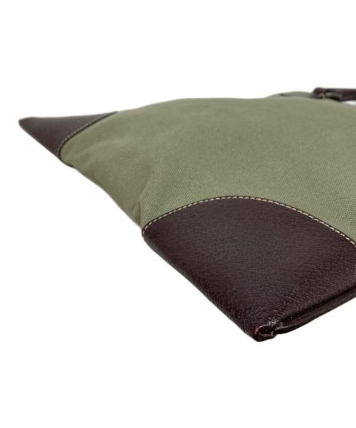 PRADA（プラダ）PRADA (プラダ) 三角ロゴキャンバストートミニ ブラウン×オリーブの古着・服飾アイテム