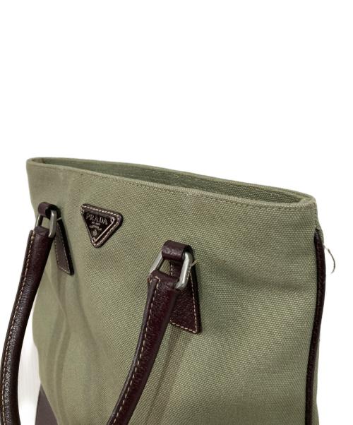 PRADA（プラダ）PRADA (プラダ) 三角ロゴキャンバストートミニ ブラウン×オリーブの古着・服飾アイテム