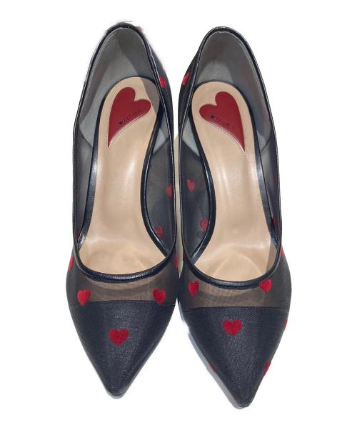 DIANA（ダイアナ）DIANA (ダイアナ) ハート柄ポインテッドトゥパンプス ブラック サイズ:23.5の古着・服飾アイテム
