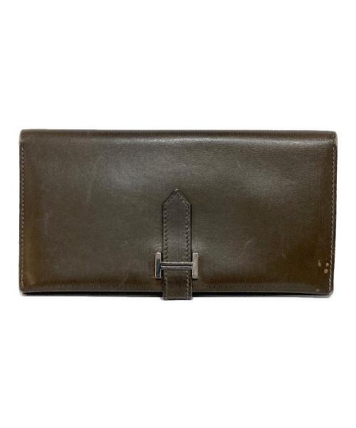 HERMES（エルメス）HERMES (エルメス) Hロゴベアンカーフ-ロングウォレット ブラウンの古着・服飾アイテム