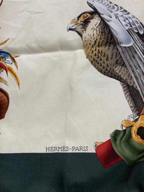 HERMES（エルメス）HERMES (エルメス) カレ90-CHASSE A VOL アイボリー×グリーンの古着・服飾アイテム