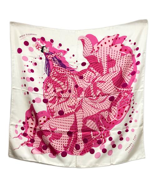 HERMES（エルメス）HERMES (エルメス) カレ90 IHOLA FLAMENCA ピンク×アイボリーの古着・服飾アイテム