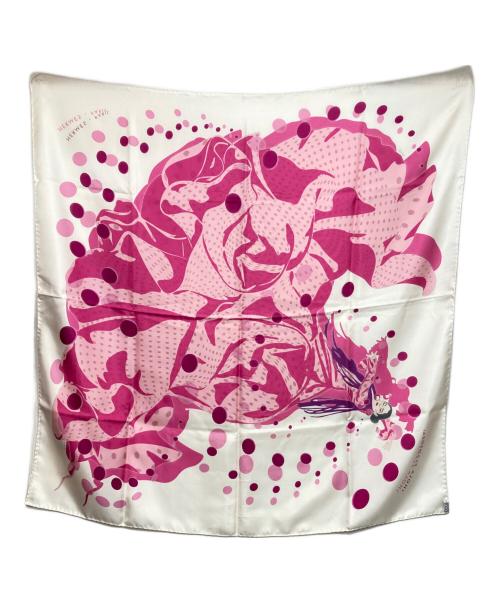 HERMES（エルメス）HERMES (エルメス) カレ90 IHOLA FLAMENCA ピンク×アイボリーの古着・服飾アイテム