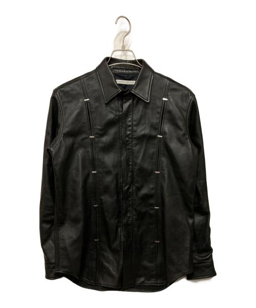 JOHN LAWRENCE SULLIVAN（ジョン ローレンス サリバン）JOHN LAWRENCE SULLIVAN (ジョン ローレンス サリバン) Leather Metal Line Shirt ブラック サイズ:46の古着・服飾アイテム