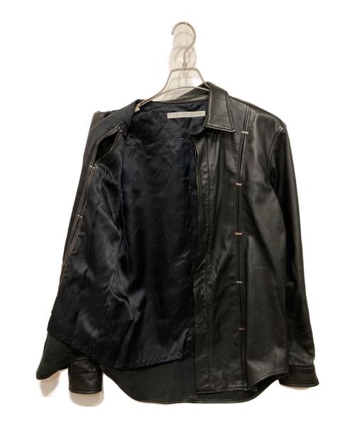 JOHN LAWRENCE SULLIVAN（ジョン ローレンス サリバン）JOHN LAWRENCE SULLIVAN (ジョン ローレンス サリバン) Leather Metal Line Shirt ブラック サイズ:46の古着・服飾アイテム