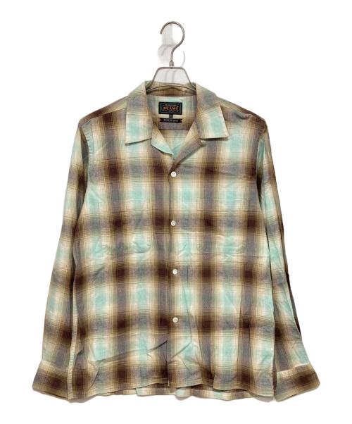 BEAMS（ビームス）BEAMS (ビームス) オープンカラーフランネルシャツ グリーン×ベージュ サイズ:Mの古着・服飾アイテム