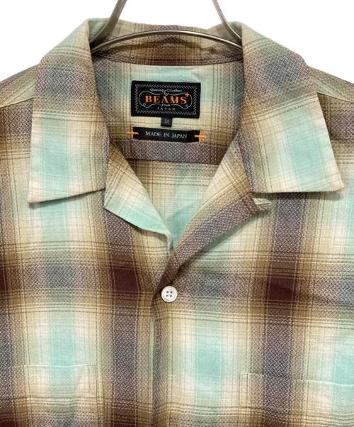BEAMS（ビームス）BEAMS (ビームス) オープンカラーフランネルシャツ グリーン×ベージュ サイズ:Mの古着・服飾アイテム