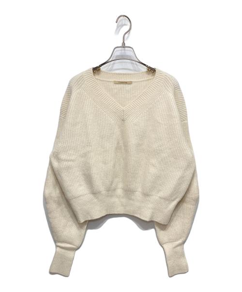 Curensology（カレンソロジー）Curensology (カレンソロジー) ウールカシミヤステッチVネックプルオーバー ニット アイボリー サイズ:Fの古着・服飾アイテム