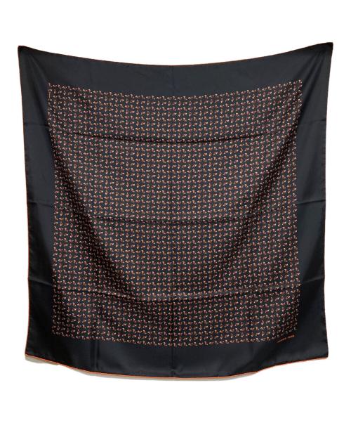 HERMES（エルメス）HERMES (エルメス) 総柄シルクスカーフ オレンジ×ブラックの古着・服飾アイテム