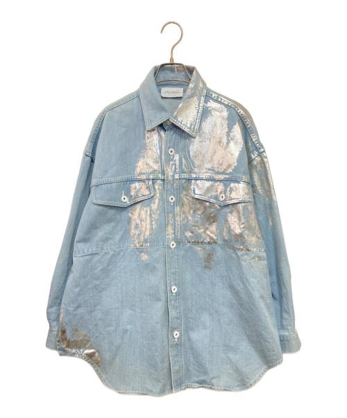 STUMBLY（スタンブリ―）STUMBLY (スタンブリ―) シルバーホイルプリンテッドデニムシャツ インディゴ サイズ:38の古着・服飾アイテム