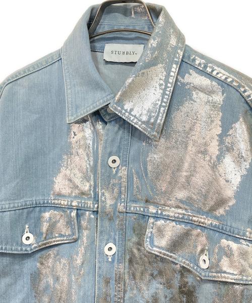 STUMBLY（スタンブリ―）STUMBLY (スタンブリ―) シルバーホイルプリンテッドデニムシャツ インディゴ サイズ:38の古着・服飾アイテム