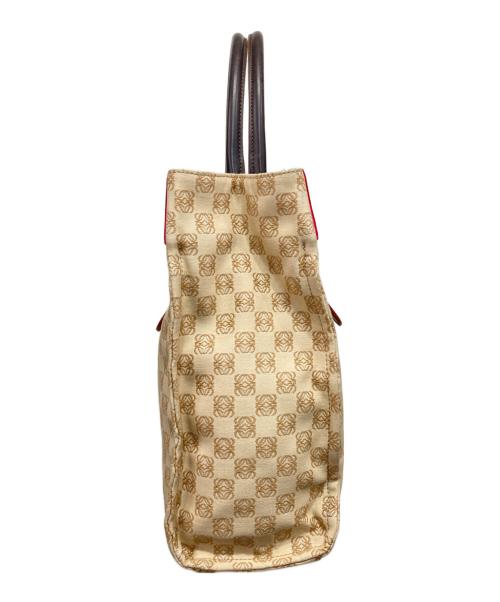 LOEWE（ロエベ）LOEWE (ロエベ) アナグラムキャンバストートバッグ レッド×ベージュの古着・服飾アイテム