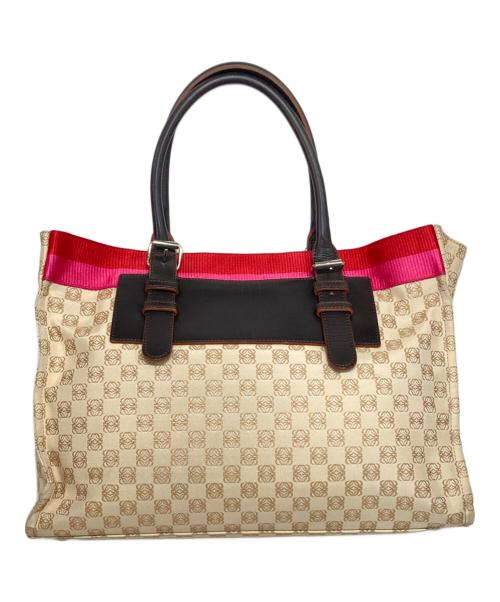 LOEWE（ロエベ）LOEWE (ロエベ) アナグラムキャンバストートバッグ レッド×ベージュの古着・服飾アイテム