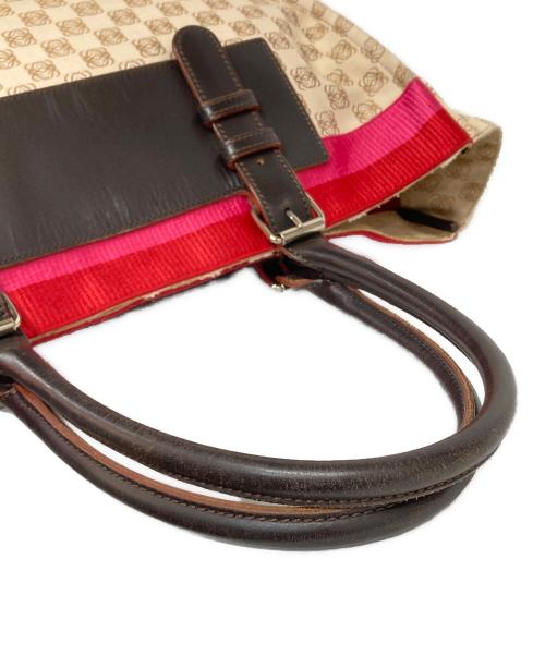 LOEWE（ロエベ）LOEWE (ロエベ) アナグラムキャンバストートバッグ レッド×ベージュの古着・服飾アイテム
