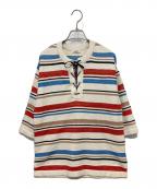 MACPHEEマカフィー）の古着「パイルボーダー レースアッププルオーバー」｜ベージュ