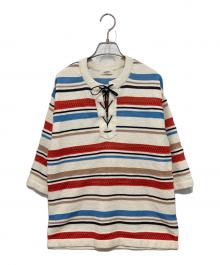 MACPHEE（マカフィー）の古着「パイルボーダー レースアッププルオーバー」｜ベージュ