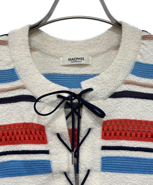 MACPHEE（マカフィー）MACPHEE (マカフィー) パイルボーダー レースアッププルオーバー ベージュ サイズ:Sの古着・服飾アイテム