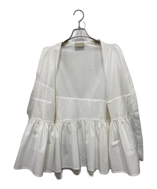 UNITED ARROWS TOKYO（ユナイテッドアローズトウキョウ）UNITED ARROWS TOKYO (ユナイテッドアローズトウキョウ) イレギュラー シャーリング 六分袖 ブラウス ソリッド ホワイト サイズ:36の古着・服飾アイテム