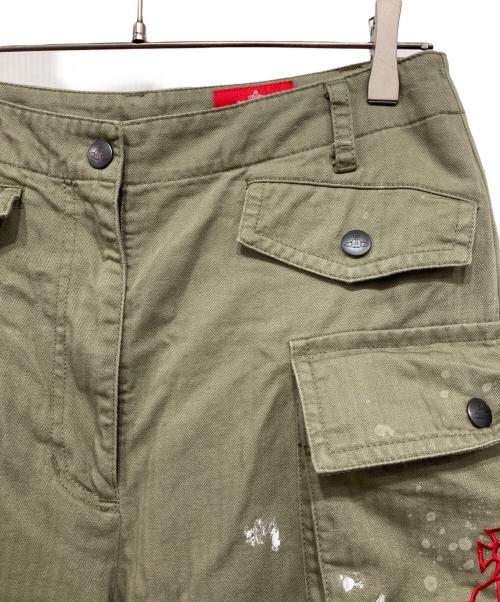 Vivienne Westwood RED LABEL（ヴィヴィアンウエストウッドレッドレーベル）Vivienne Westwood RED LABEL (ヴィヴィアンウエストウッドレッドレーベル) ヘリンボンツイルスプラッシュペイントワークパンツ オリーブ サイズ:00の古着・服飾アイテム