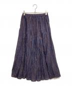Spick and Spanスピックアンドスパン）の古着「HYU ストライプギャザーフレアスカート」｜ネイビー