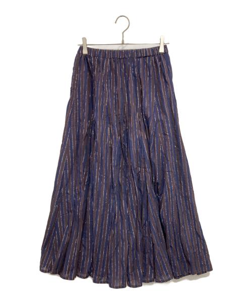 Spick and Span（スピックアンドスパン）Spick and Span (スピックアンドスパン) HYU ストライプギャザーフレアスカート ネイビー サイズ:36の古着・服飾アイテム