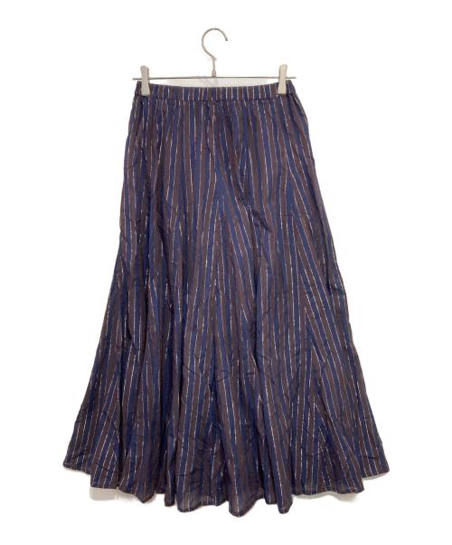 Spick and Span（スピックアンドスパン）Spick and Span (スピックアンドスパン) HYU ストライプギャザーフレアスカート ネイビー サイズ:36の古着・服飾アイテム