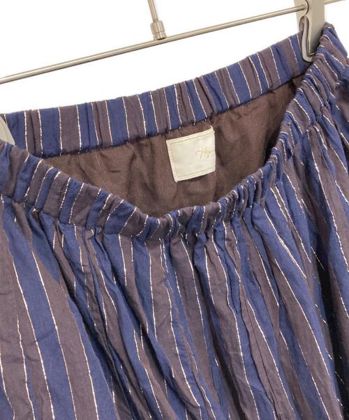 Spick and Span（スピックアンドスパン）Spick and Span (スピックアンドスパン) HYU ストライプギャザーフレアスカート ネイビー サイズ:36の古着・服飾アイテム