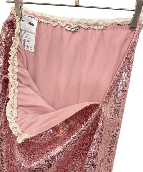 MIU MIU（ミュウミュウ）MIU MIU (ミュウミュウ) スパンコールミニスカート ライトピンク サイズ:38の古着・服飾アイテム