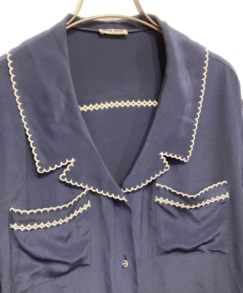 MIU MIU（ミュウミュウ）MIU MIU (ミュウミュウ) ウエスタン刺繍ロングブラウス ネイビー サイズ:38の古着・服飾アイテム