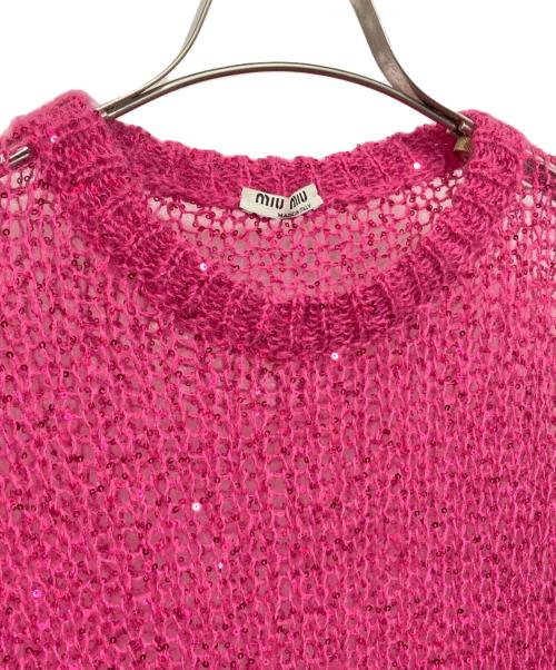 MIU MIU（ミュウミュウ）MIU MIU (ミュウミュウ) モヘアブレンドスパンコールニット ショッキングピンク サイズ:38の古着・服飾アイテム