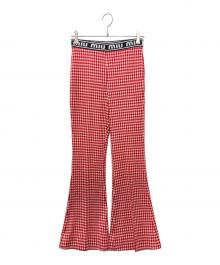 MIU MIU（ミュウミュウ）の古着「ウエストロゴフレアパンツ」｜アイボリー×レッド