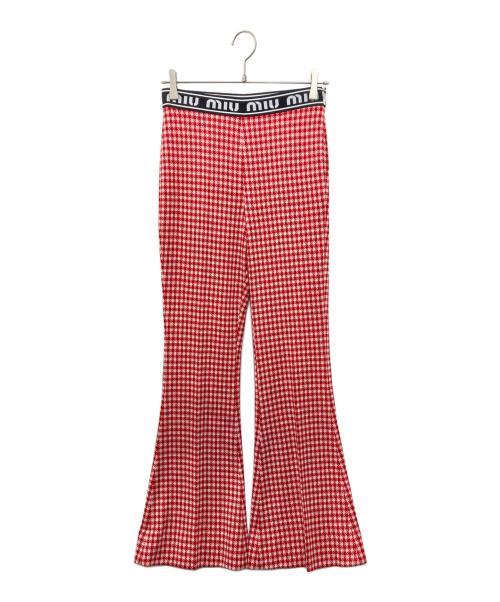 MIU MIU（ミュウミュウ）MIU MIU (ミュウミュウ) ウエストロゴフレアパンツ アイボリー×レッド サイズ:40Sの古着・服飾アイテム