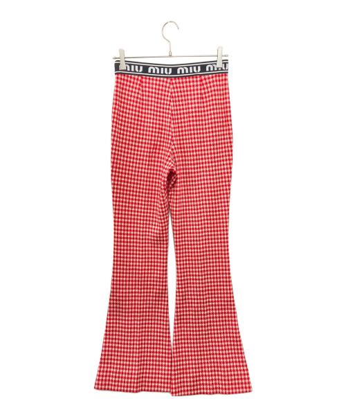 MIU MIU（ミュウミュウ）MIU MIU (ミュウミュウ) ウエストロゴフレアパンツ アイボリー×レッド サイズ:40Sの古着・服飾アイテム