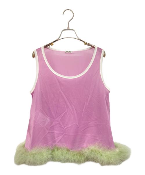 MIU MIU（ミュウミュウ）MIU MIU (ミュウミュウ) ワイルドターキーフェザータンクトップ グリーン×パープル サイズ:40の古着・服飾アイテム