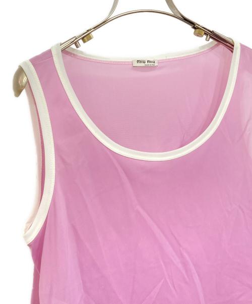 MIU MIU（ミュウミュウ）MIU MIU (ミュウミュウ) ワイルドターキーフェザータンクトップ グリーン×パープル サイズ:40の古着・服飾アイテム