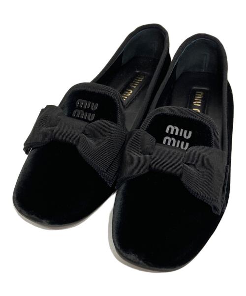 MIU MIU（ミュウミュウ）MIU MIU (ミュウミュウ) ベルベットリボンバレエシューズ ブラック サイズ:38 1/2の古着・服飾アイテム