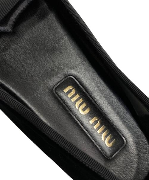 MIU MIU（ミュウミュウ）MIU MIU (ミュウミュウ) ベルベットリボンバレエシューズ ブラック サイズ:38 1/2の古着・服飾アイテム