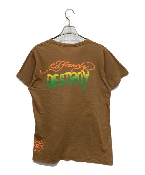 Ed Hardy（エド ハーディー）Ed Hardy (エド ハーディー) スカルプリントＴシャツ ブラウン サイズ:Lの古着・服飾アイテム