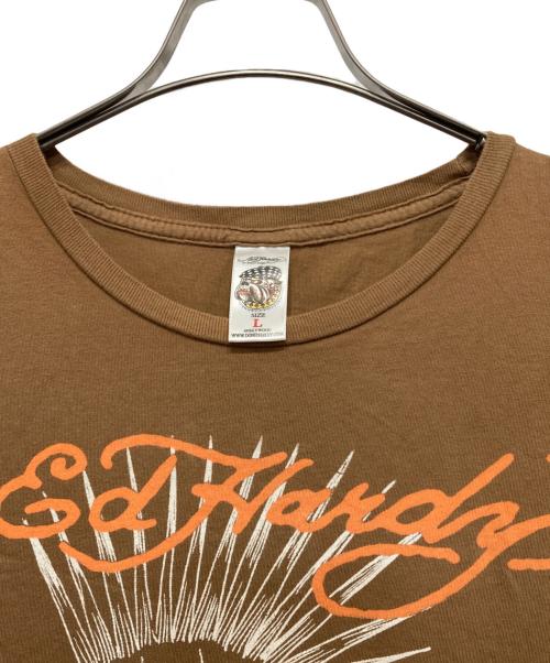 Ed Hardy（エド ハーディー）Ed Hardy (エド ハーディー) スカルプリントＴシャツ ブラウン サイズ:Lの古着・服飾アイテム
