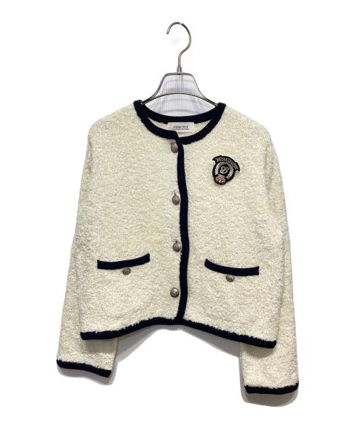 ARPEGE STORY（アルページュストーリー）ARPEGE STORY (アルページュストーリー) エンブレムブローチ付配色ニットジャケット ベージュ サイズ:2の古着・服飾アイテム