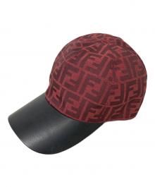 FENDI（フェンディ）の古着「ズッカ柄キャンバスレザーキャップ」｜ブラック×レッド