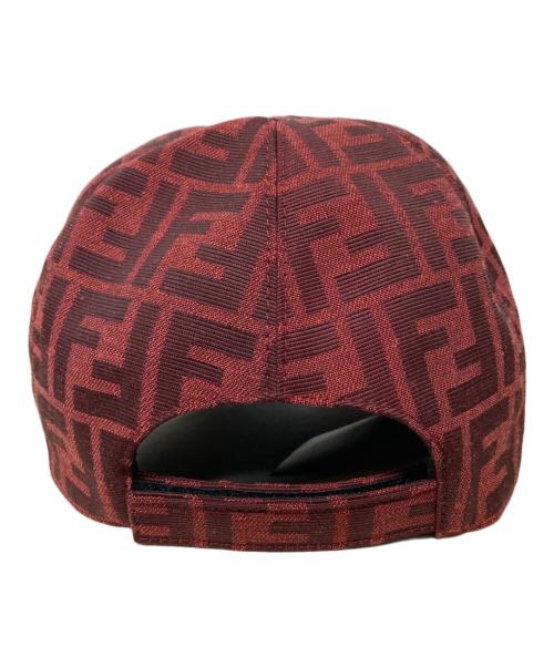 FENDI（フェンディ）FENDI (フェンディ) ズッカ柄キャンバスレザーキャップ ブラック×レッドの古着・服飾アイテム