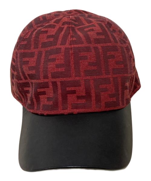 FENDI（フェンディ）FENDI (フェンディ) ズッカ柄キャンバスレザーキャップ ブラック×レッドの古着・服飾アイテム