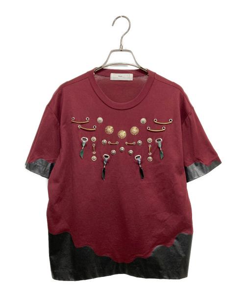 TOGA PULLA（トーガ プルラ）TOGA PULLA (トーガ プルラ) スタッズカットソー ブラック×エンジ サイズ:38の古着・服飾アイテム