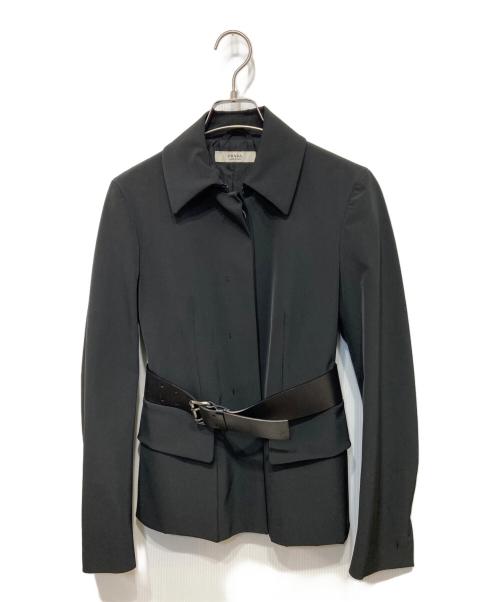 PRADA（プラダ）PRADA (プラダ) ベルテッドフライフロントカラージャケット ブラック サイズ:38の古着・服飾アイテム