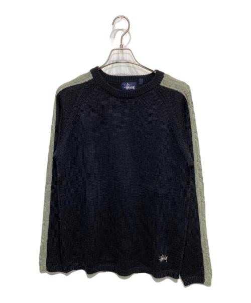 stussy（ステューシー）stussy (ステューシー) ラグランニット グレー×ブラック サイズ:Lの古着・服飾アイテム