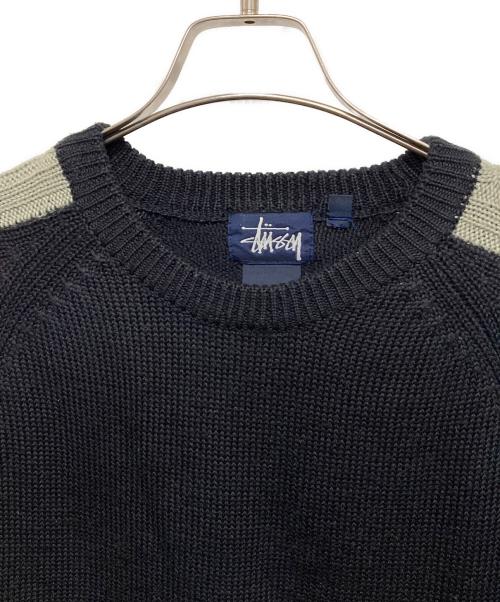 stussy（ステューシー）stussy (ステューシー) ラグランニット グレー×ブラック サイズ:Lの古着・服飾アイテム