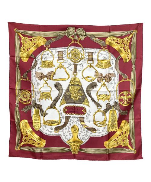 HERMES（エルメス）HERMES (エルメス) ETRIERS-カレ90 エンジ×イエローの古着・服飾アイテム