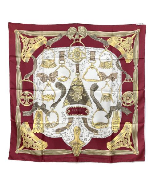 HERMES（エルメス）HERMES (エルメス) ETRIERS-カレ90 エンジ×イエローの古着・服飾アイテム